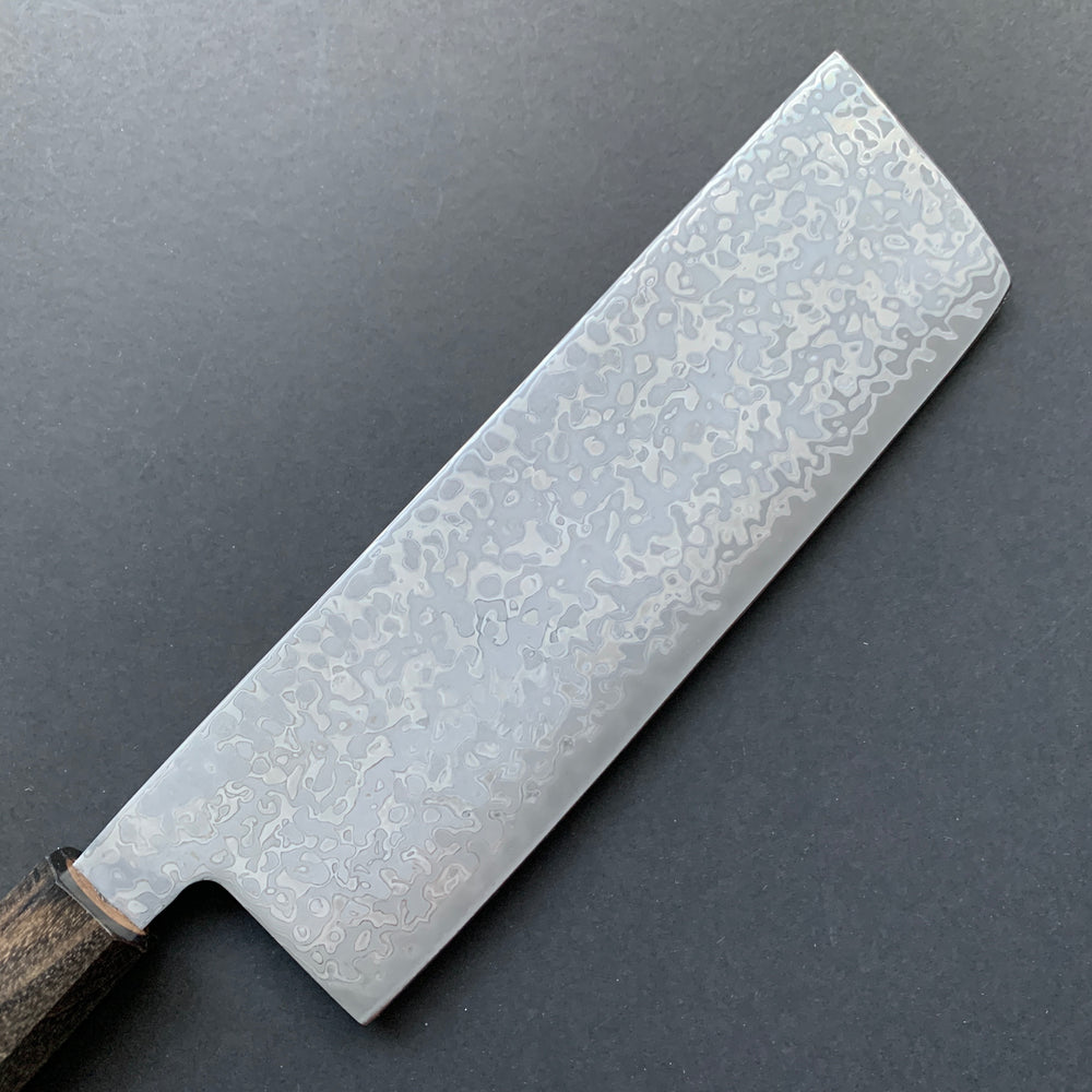 Nakiri knife, SLD steel, Kurozome Damascus finish, Hikari range - Hatsukokoro