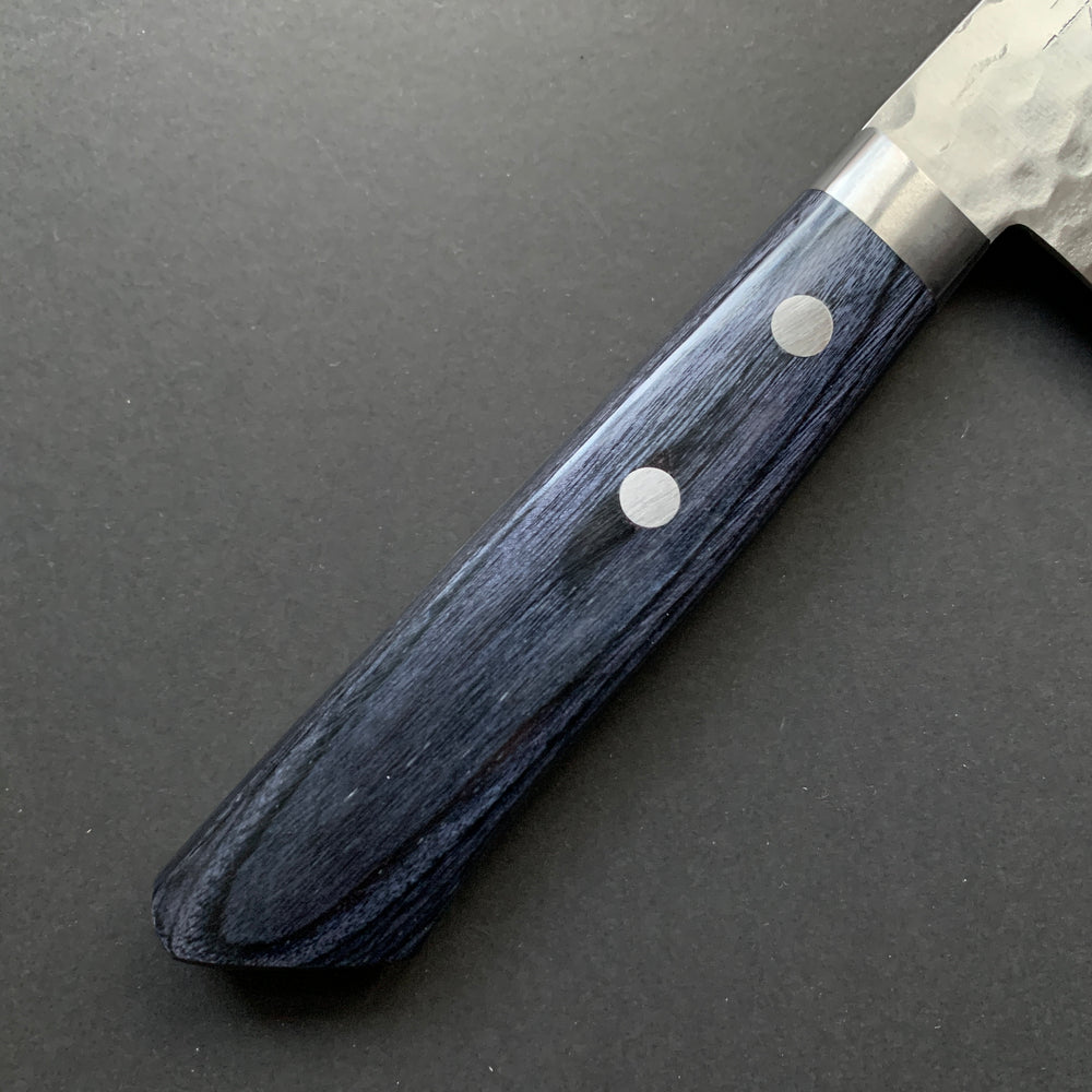 Santoku knife, VG10, Damascus and Tsuchime finish - blue handle - Masutani