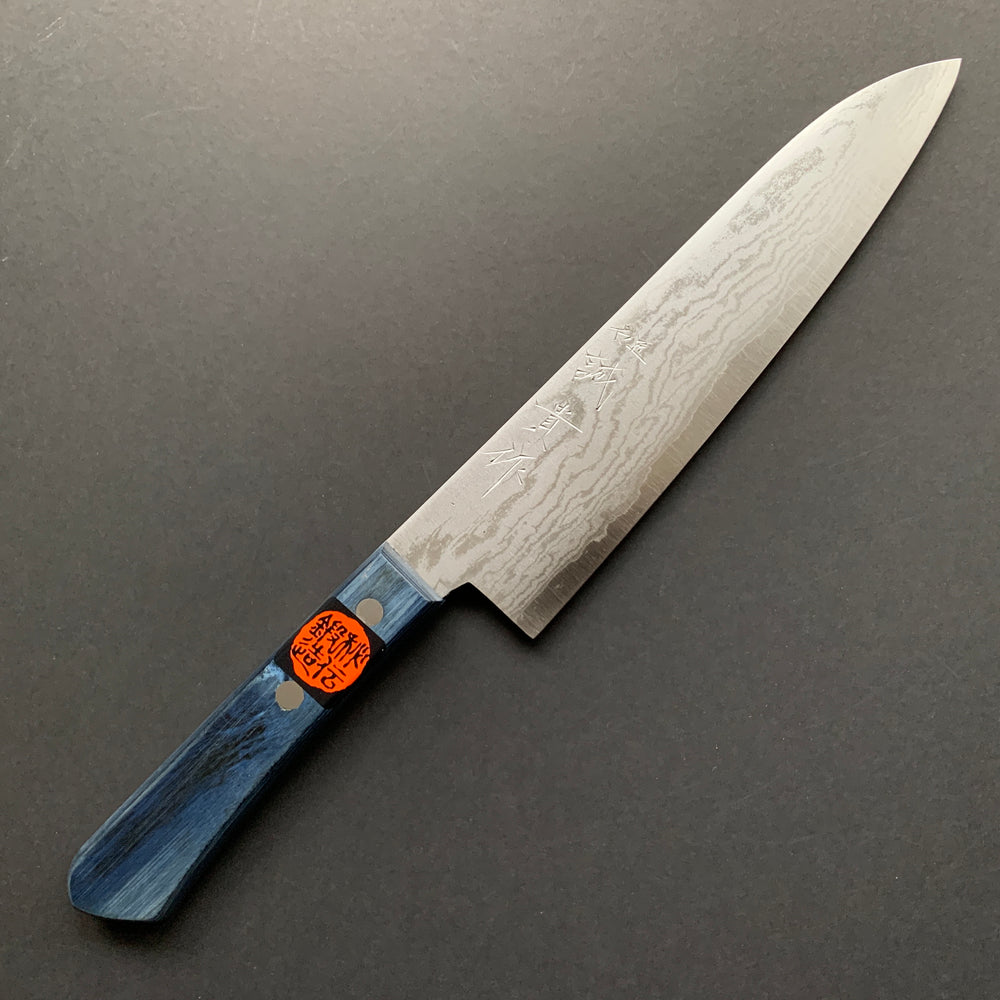 Gyuto knife, VG10 Stainless Steel, Damascus finish, Blue Handle - Shigeki Tanaka