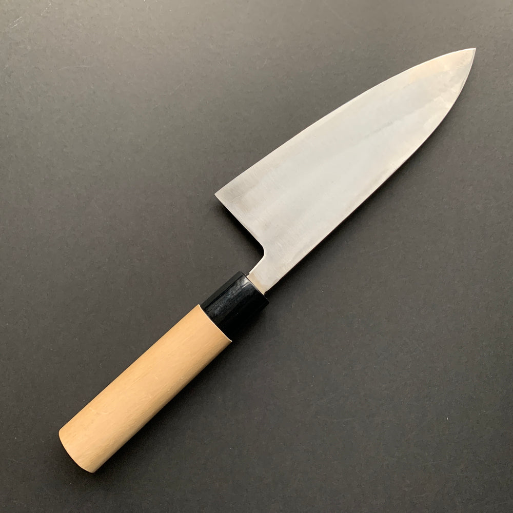 Deba knife, Shirogami 1 with stainless steel cladding, Nashiji finish, Nashiji range, wa handle - Fujiwara