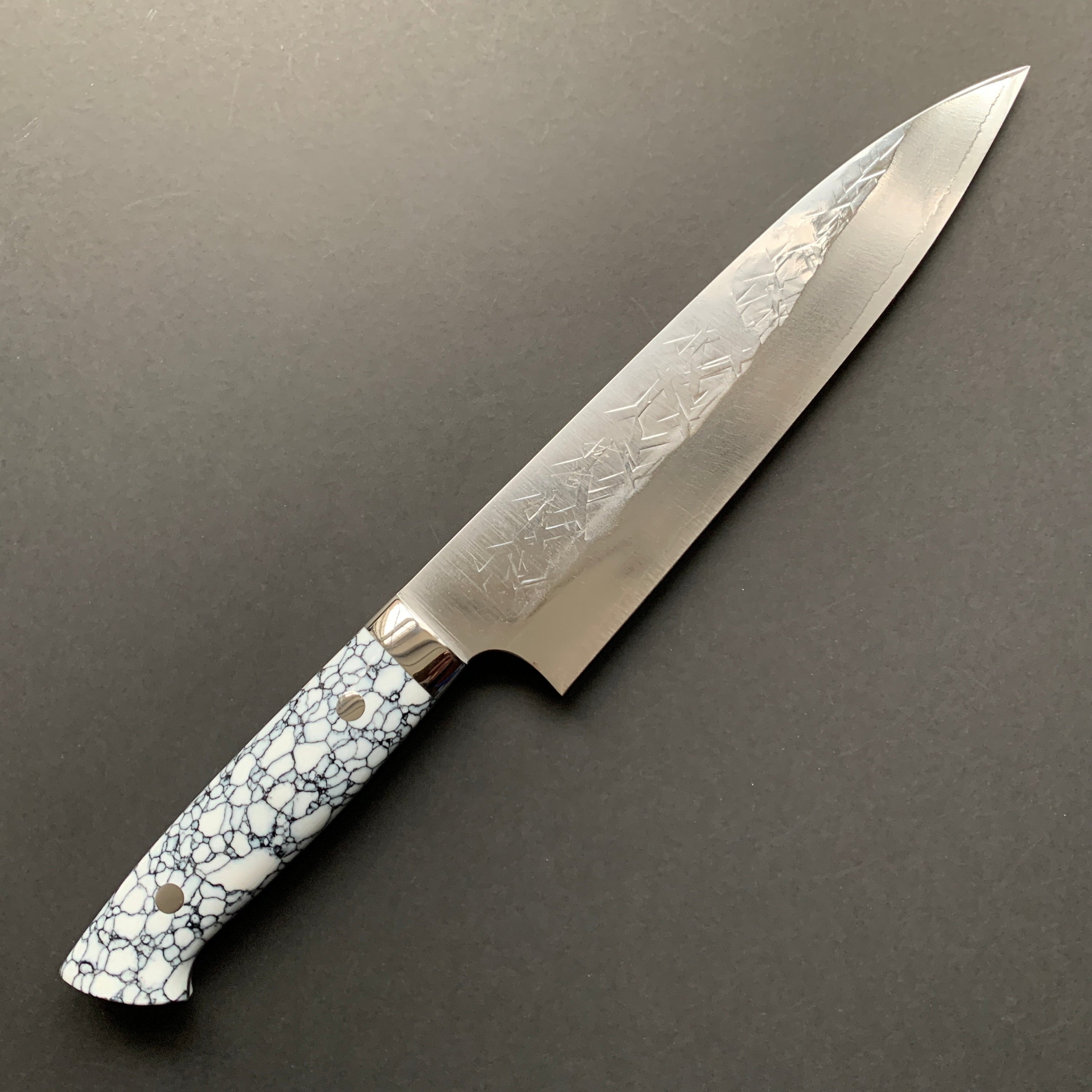 Gyuto knife, SRS13 stainless steel, Tsuchime finish, western style composite stone handle - Saji