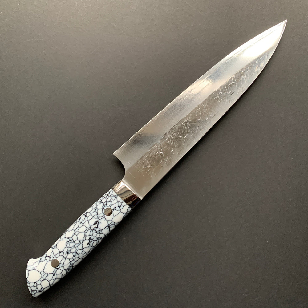 Gyuto knife, SRS13 stainless steel, Tsuchime finish, western style composite stone handle - Saji