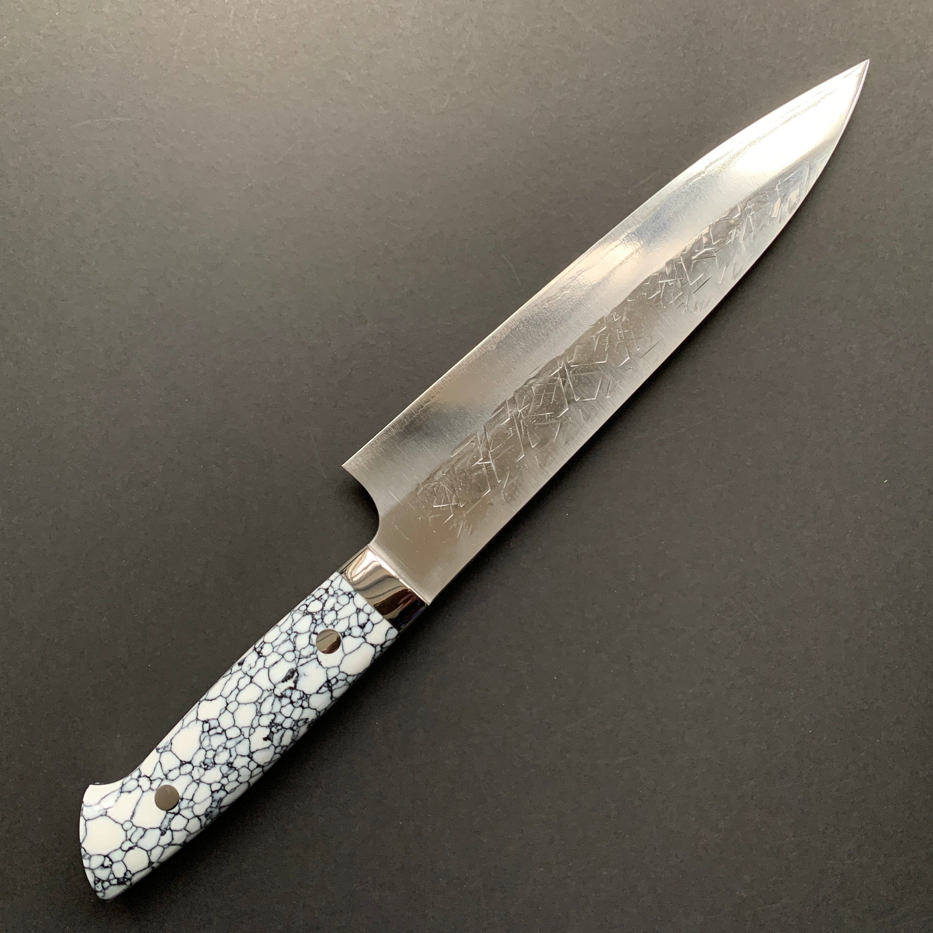Gyuto knife, SRS13 stainless steel, Tsuchime finish, western style composite stone handle - Saji
