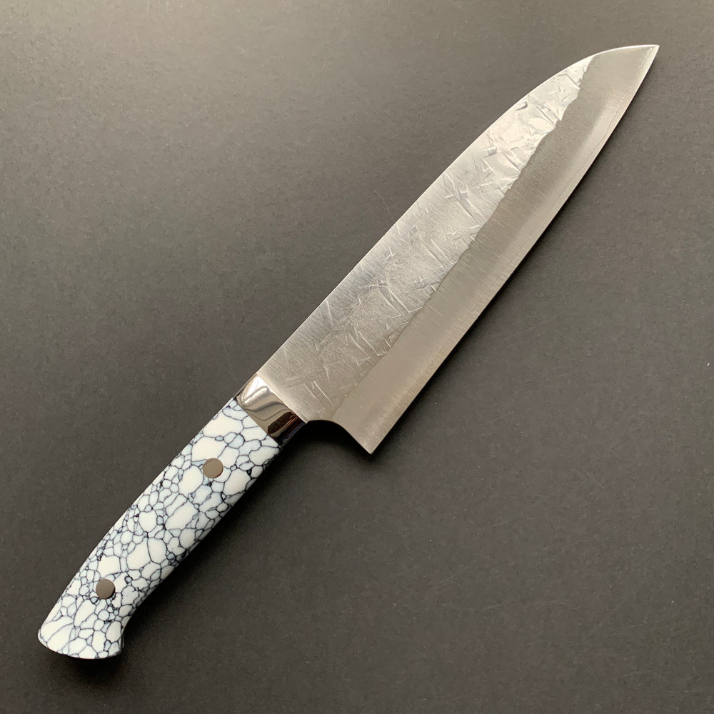 Santoku knife, SRS13 stainless steel, Tsuchime finish, western style composite stone handle - Saji