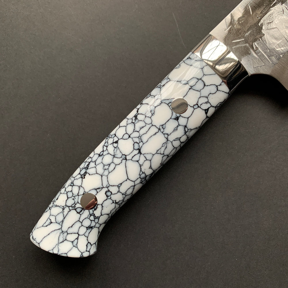 Santoku knife, SRS13 stainless steel, Tsuchime finish, western style composite stone handle - Saji