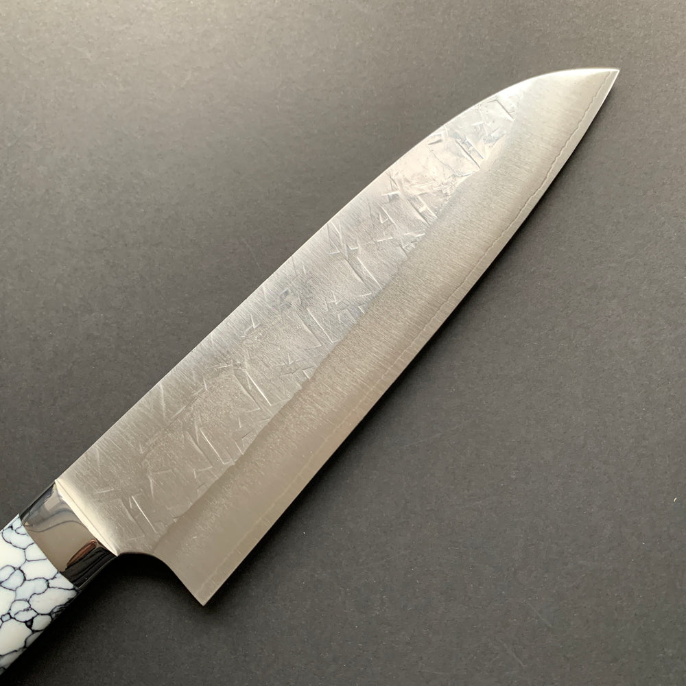 Santoku knife, SRS13 stainless steel, Tsuchime finish, western style composite stone handle - Saji