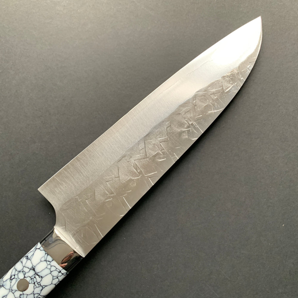 Santoku knife, SRS13 stainless steel, Tsuchime finish, western style composite stone handle - Saji