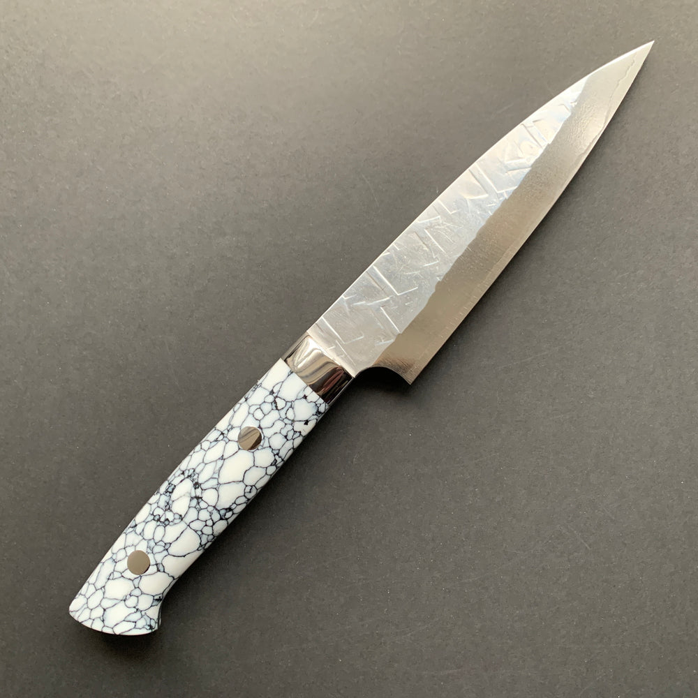 Petty knife, SRS13 stainless steel, Tsuchime finish, western style composite stone handle - Saji