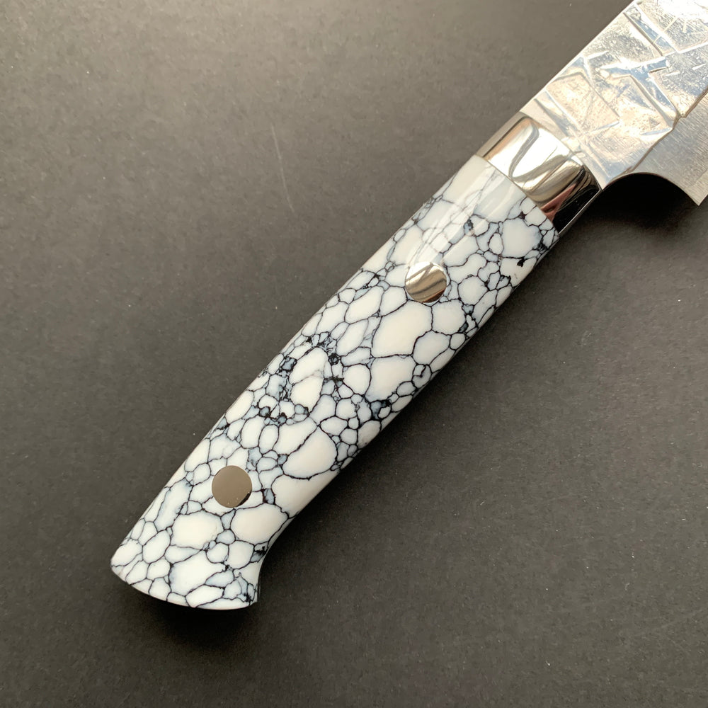 Petty knife, SRS13 stainless steel, Tsuchime finish, western style composite stone handle - Saji