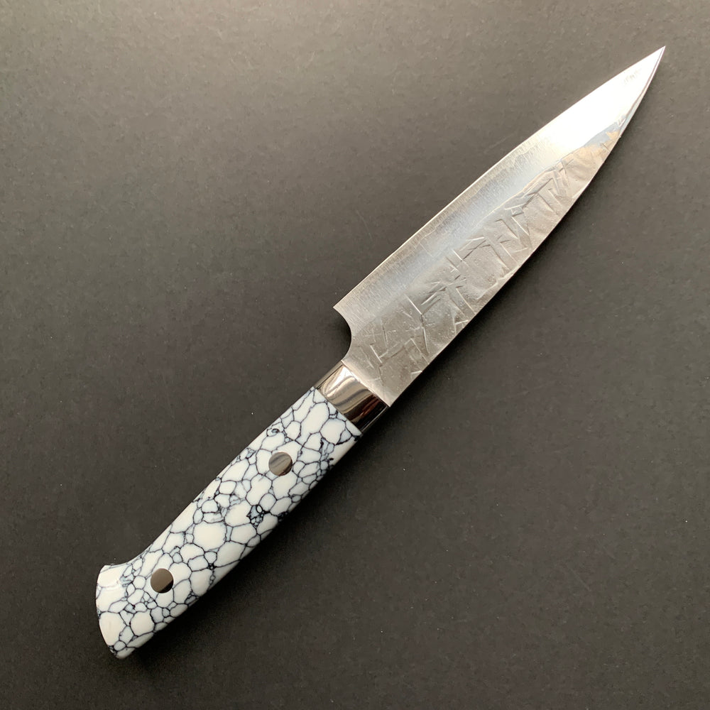 Petty knife, SRS13 stainless steel, Tsuchime finish, western style composite stone handle - Saji