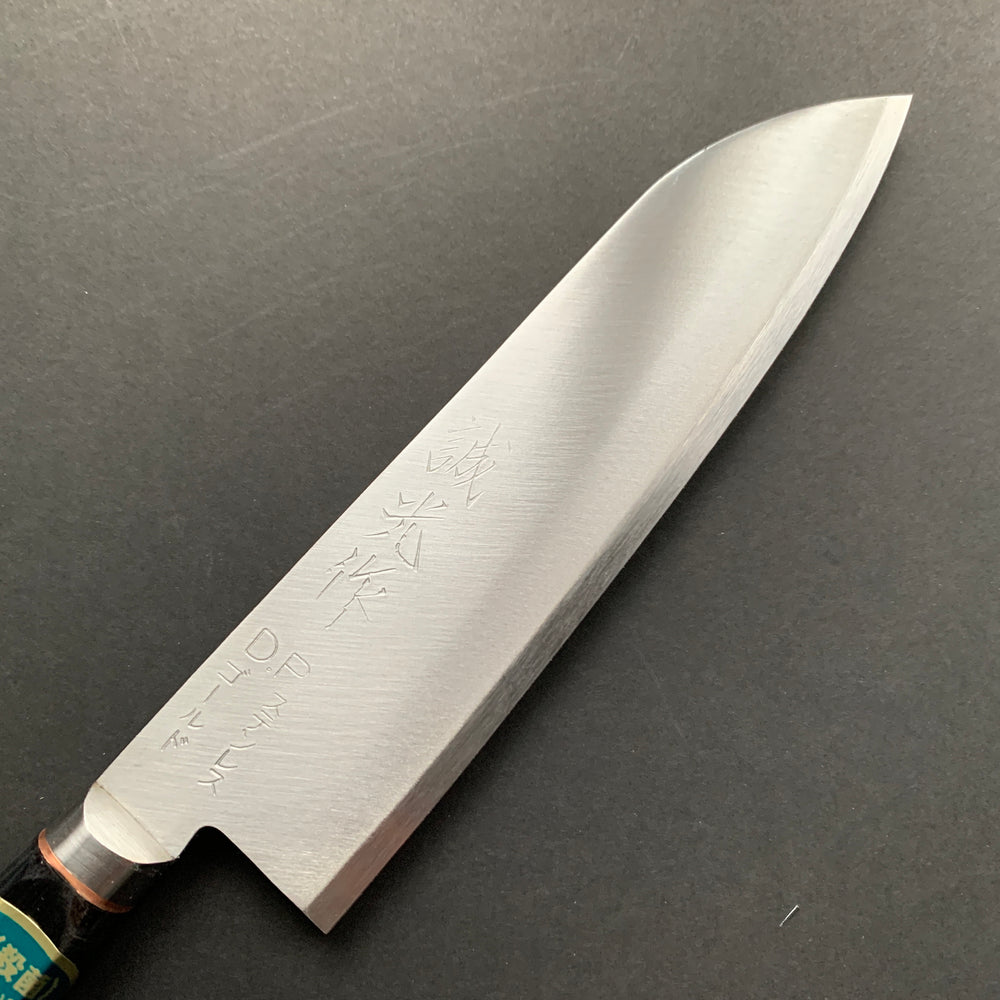 Small Santoku knife, VG1 stainless steel, polished finish, Western style Copper lined handle - Miki Hamono