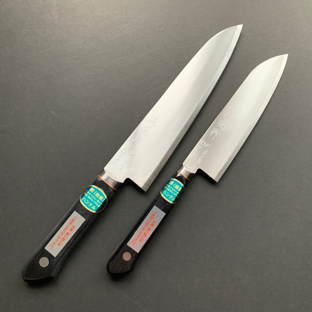 Small Santoku knife, VG1 stainless steel, polished finish, Western style Copper lined handle - Miki Hamono