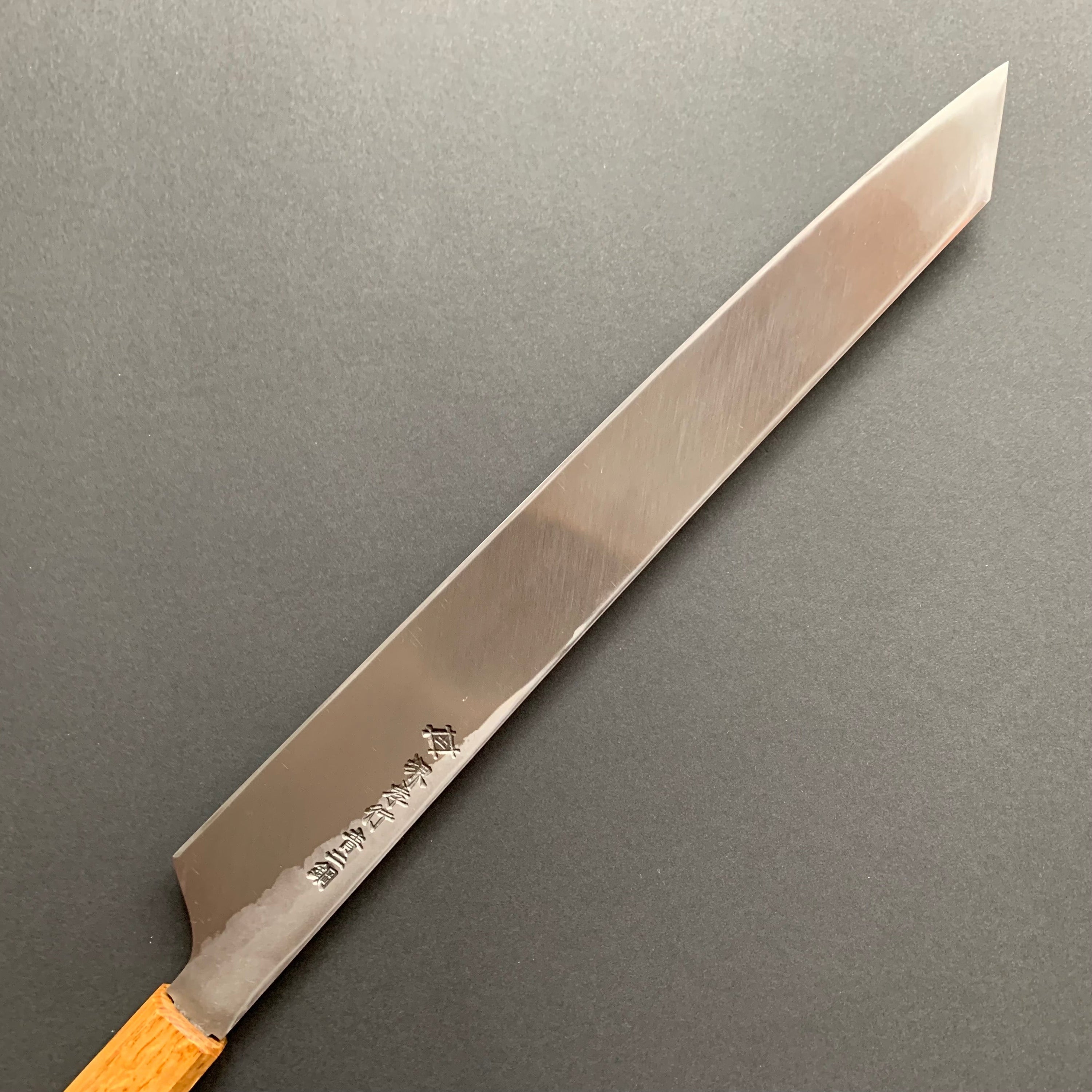 Kengata Yanagiba knife, Aogami 2 carbon steel with iron cladding, Kurouchi and Tsuchime finish, Homura series - Sakai Takayuki