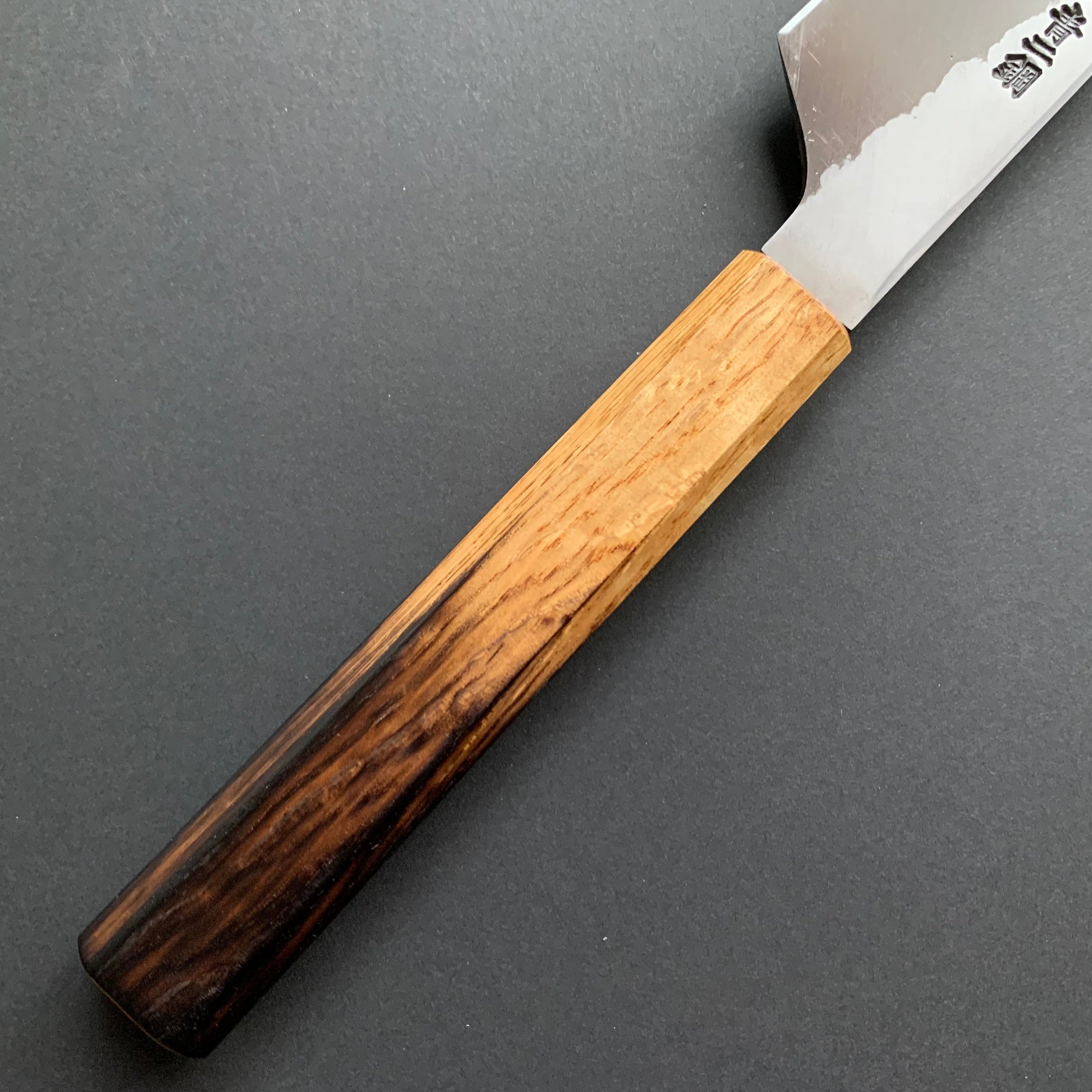 Kengata Yanagiba knife, Aogami 2 carbon steel with iron cladding, Kurouchi and Tsuchime finish, Homura series - Sakai Takayuki