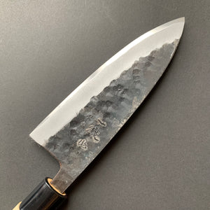 Deba Knife, Left handed, Shirogami 2 Carbon Steel, Iron Clad, Tsuchime and Kurouchi finish - Ittetsu