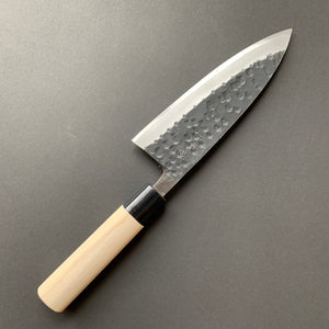 Deba Knife, Left handed, Shirogami 2 Carbon Steel, Iron Clad, Tsuchime and Kurouchi finish - Ittetsu