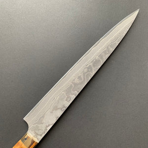 Sujihiki knife, VG10 Stainless Steel, Damascus finish, Dyed Cow Horn western style handle - Saji