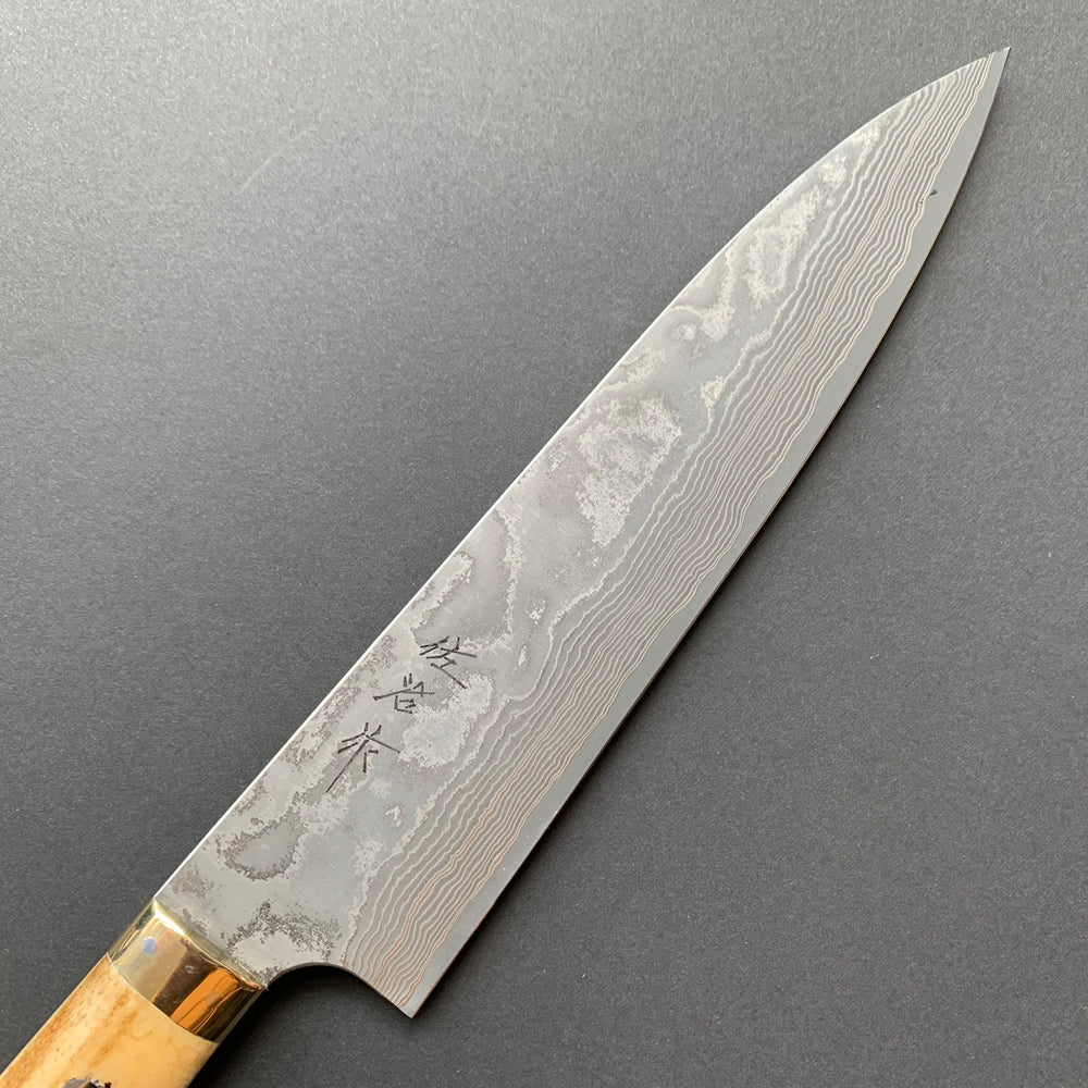 
            
                Load image into Gallery viewer, Gyuto knife, VG10 Stainless Steel, Damascus finish, Dyed Cow Horn western style handle - Saji
            
        