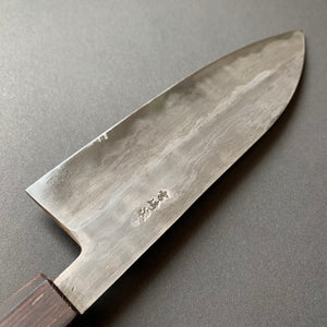 Santoku knife, Aogami 2 Carbon steel with Watetsu cladding, Kasumi finish, honwarikomi construction - Miyazaki