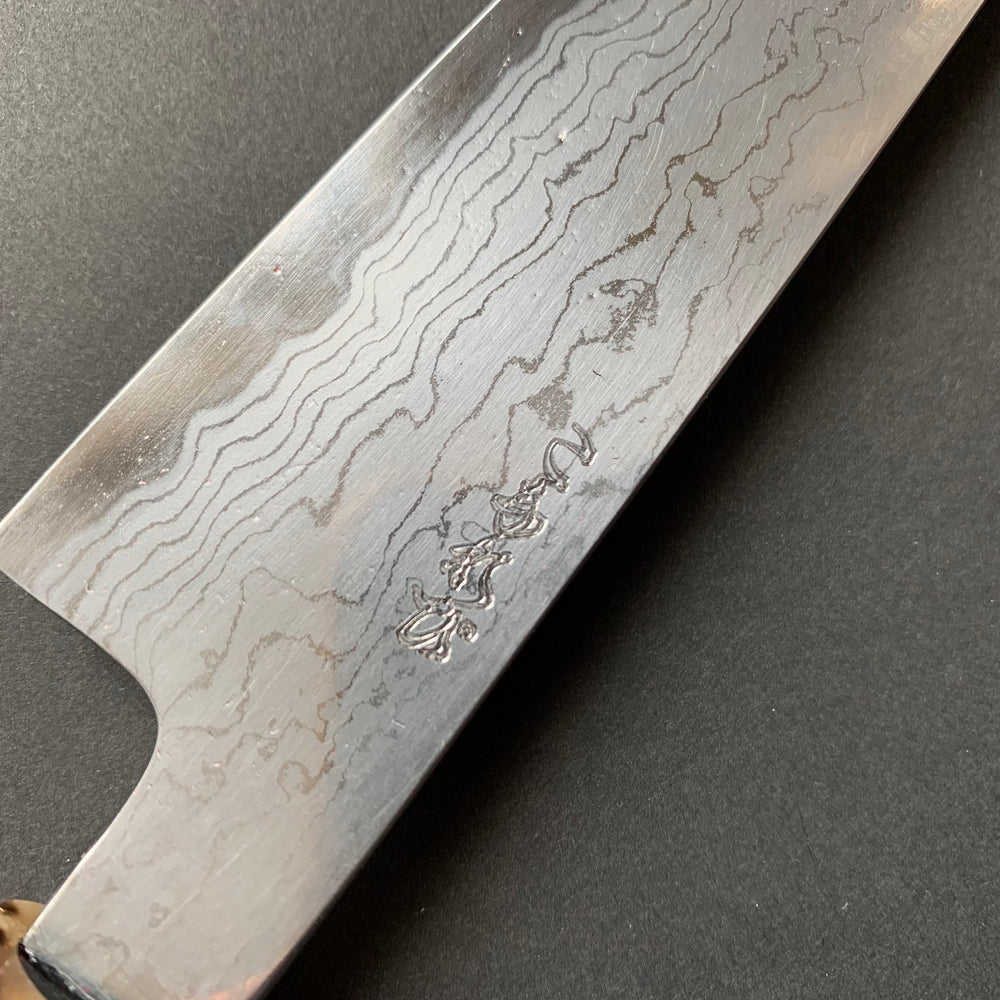 Petty knife, Aogami 1 with iron cladding, Damascus finish, Komorebi range - Hatsukokoro