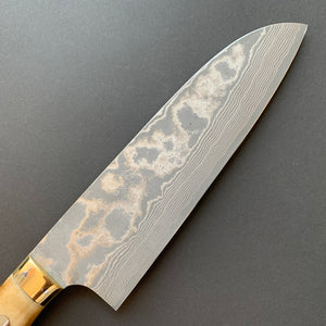 Santoku knife, VG10 Stainless Steel, Damascus finish, Dyed Cow Horn western style handle - Saji