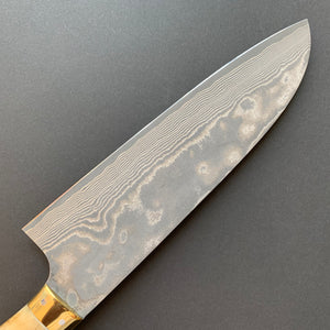 Santoku knife, VG10 Stainless Steel, Damascus finish, Dyed Cow Horn western style handle - Saji