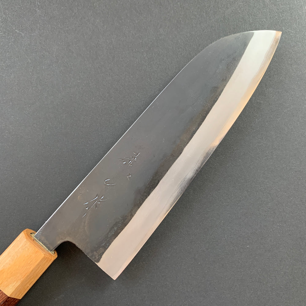 Santoku knife, Aogami 2 carbon steel with stainless steel cladding, kurouchi finish - Shinichi Watanabe