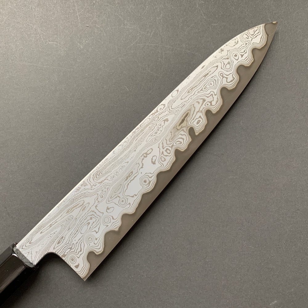 
            
                Load image into Gallery viewer, Gyuto knife, Aogami 1 with iron cladding, Etched Damascus finish - Nakagawa Hamono x Naohito Myojin
            
        