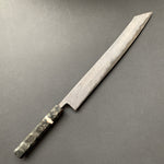 Kiritsuke Sujihiki knife, Aogami Super carbon steel with iron cladding, wave shaped Damascus finish, honwarikomi construction - Miyazaki