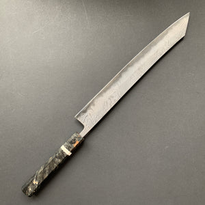 Kiritsuke Sujihiki knife, Aogami Super carbon steel with iron cladding, wave shaped Damascus finish, honwarikomi construction - Miyazaki
