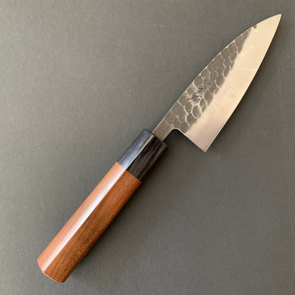 Ajikiri knife, Aogami 2 core with stainless steel cladding, tsuchime and kurouchi Finish - Ohishi