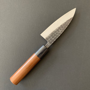 Ajikiri knife, Aogami 2 core with stainless steel cladding, tsuchime and kurouchi Finish - Ohishi