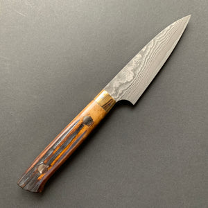 Petty knife, VG10 Stainless Steel, Damascus finish, Dyed Cow Horn western style handle - Saji