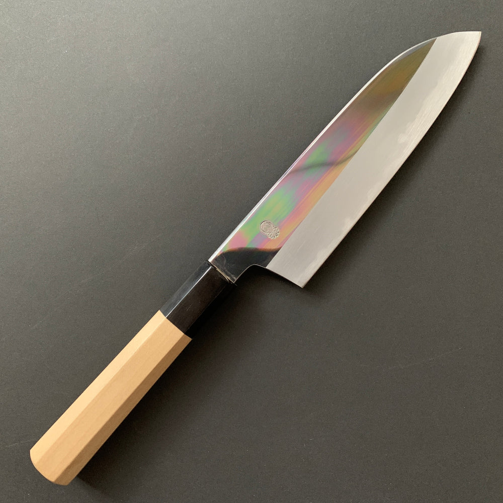 Santoku Knife, Shirogami 2 with iron cladding, mirror polished finish, Choyo range - Sakai Kikumori