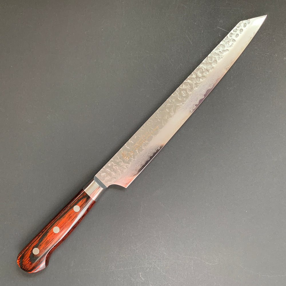 Kengata Sujihiki knife, VG10 stainless steel, Damascus Tsuchime finish - Sakai Takayuki