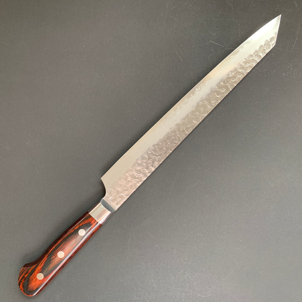 Kengata Sujihiki knife, VG10 stainless steel, Damascus Tsuchime finish - Sakai Takayuki