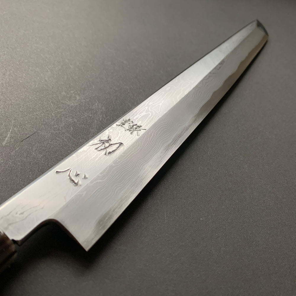 Sakimaru Yanagiba knife, Aogami 1 Carbon Steel, Damascus finish - Nakagawa Hamono