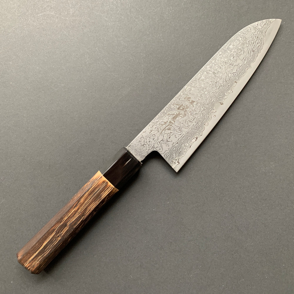 Santoku knife, SG2 powder steel, Damascus finish, Burnt Chestnut handle - Shigeki Tanaka
