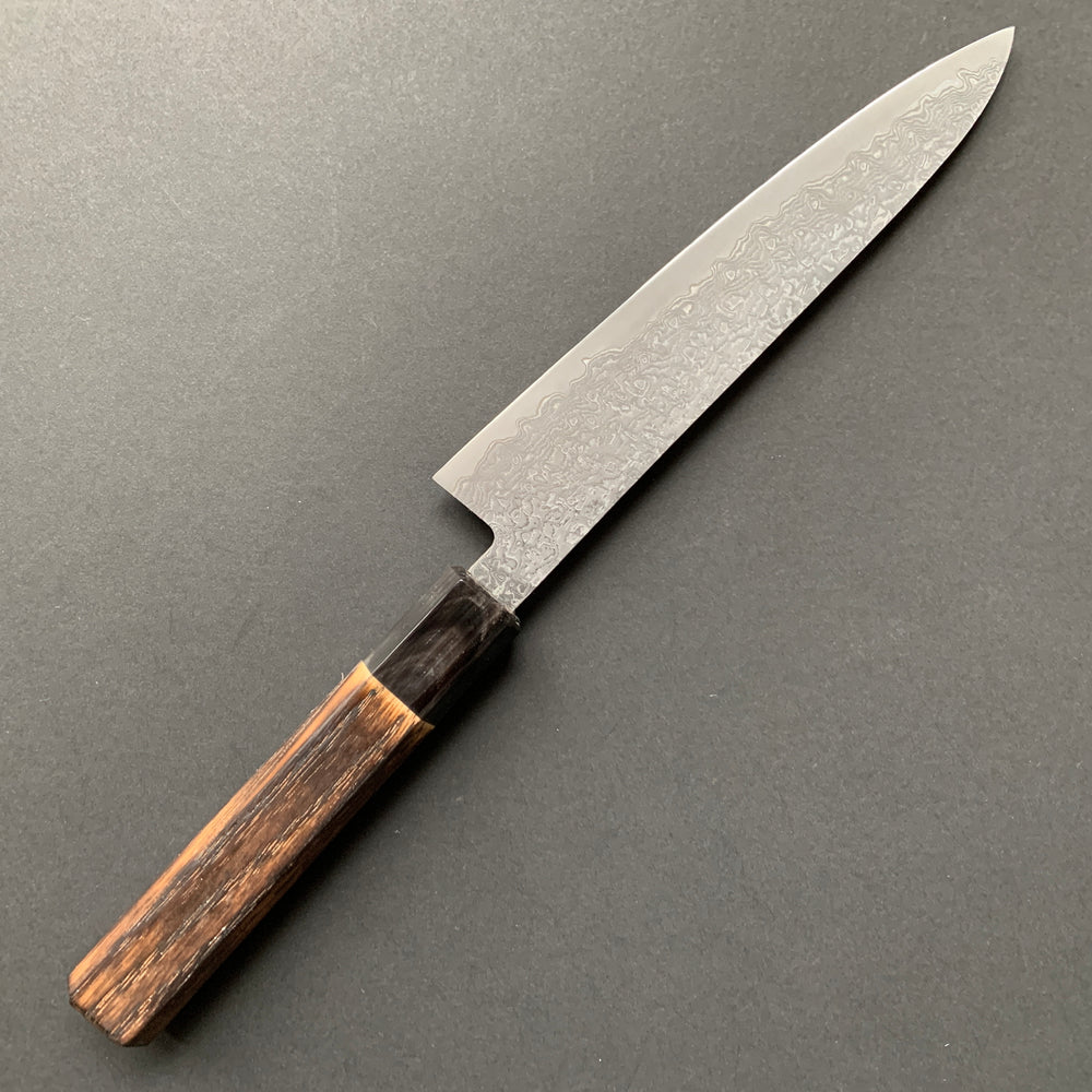 Petty knife, SG2 powder steel, Damascus finish, Burnt Chestnut handle - Shigeki Tanaka
