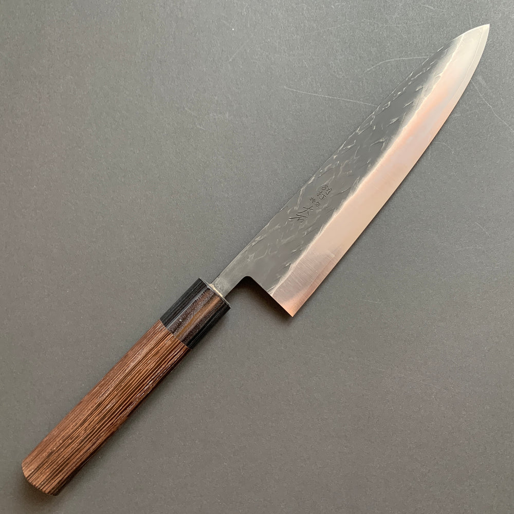 Gyuto knife, SLD core with stainless steel cladding, Tsuchime and Kurouchi Finish - Ohishi