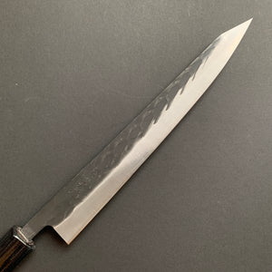 Sujihiki knife, SLD core with stainless steel cladding, Tsuchime and Kurouchi Finish - Ohishi