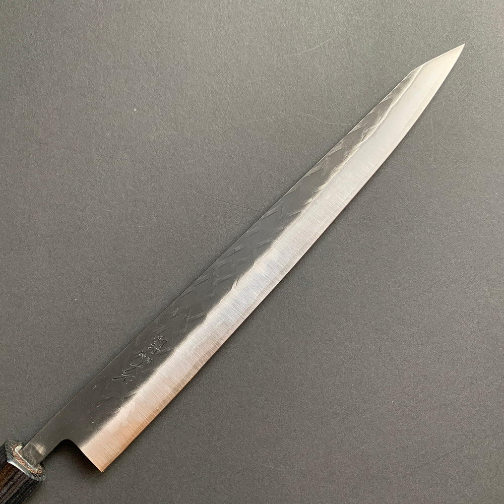 Sujihiki knife, SLD core with stainless steel cladding, Tsuchime and Kurouchi Finish - Ohishi