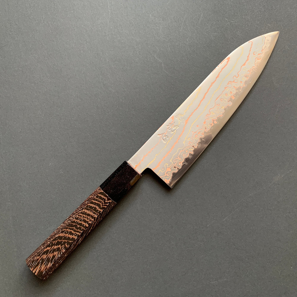 Santoku knife, Aogami 2 core with stainless steel cladding, Rainbow Damascus finish, Hayabusa range - Hatsukokoro