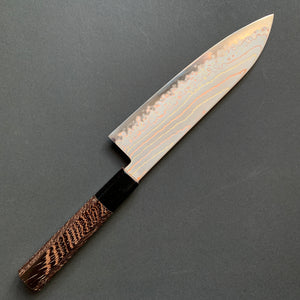 Santoku knife, Aogami 2 core with stainless steel cladding, Rainbow Damascus finish, Hayabusa range - Hatsukokoro