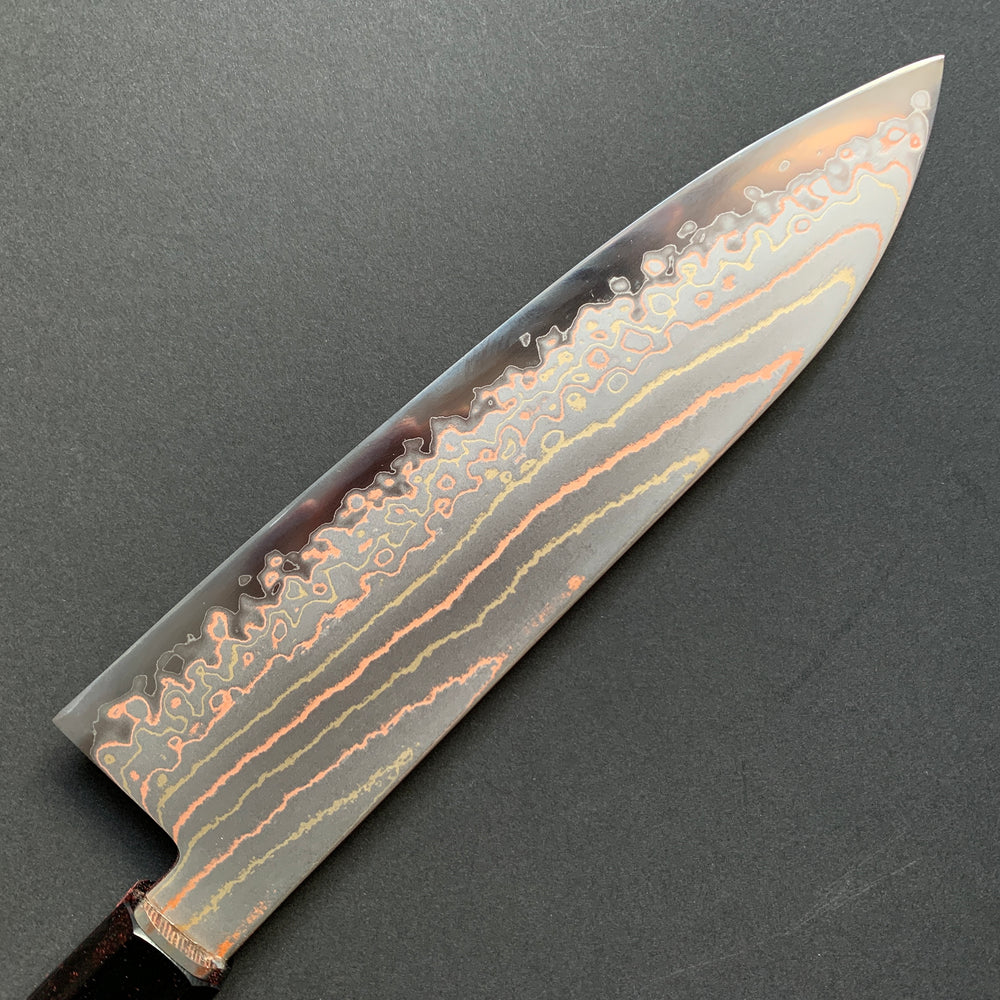 Santoku knife, Aogami 2 core with stainless steel cladding, Rainbow Damascus finish, Hayabusa range - Hatsukokoro