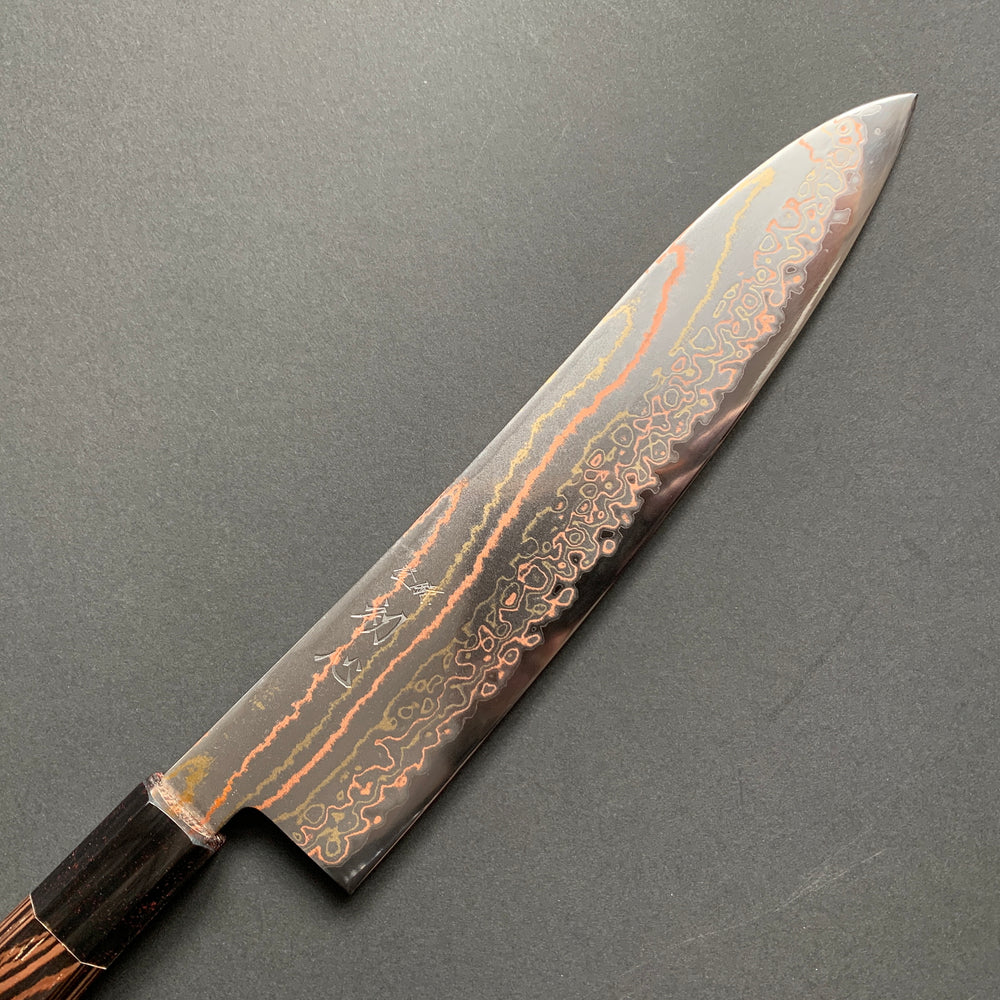 Gyuto knife, Aogami 2 core with stainless steel cladding, Rainbow Damascus finish, Hayabusa range - Hatsukokoro