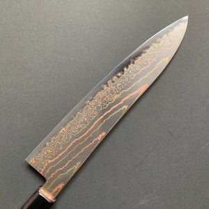 Gyuto knife, Aogami 2 core with stainless steel cladding, Rainbow Damascus finish, Hayabusa range - Hatsukokoro