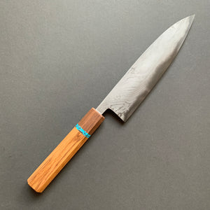 Petty knife, Aogami Super carbon steel with iron cladding, wave shaped Damascus finish, honwarikomi construction - Miyazaki