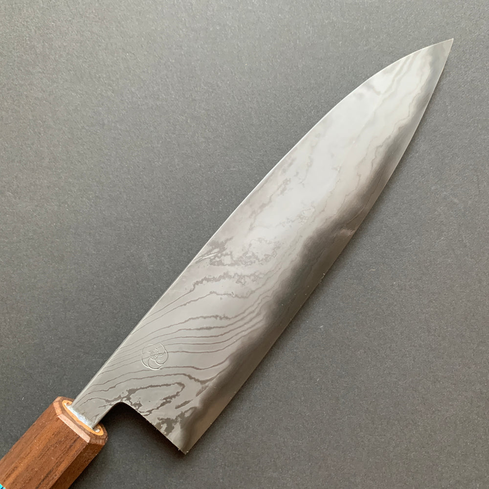 Petty knife, Aogami Super carbon steel with iron cladding, wave shaped Damascus finish, honwarikomi construction - Miyazaki