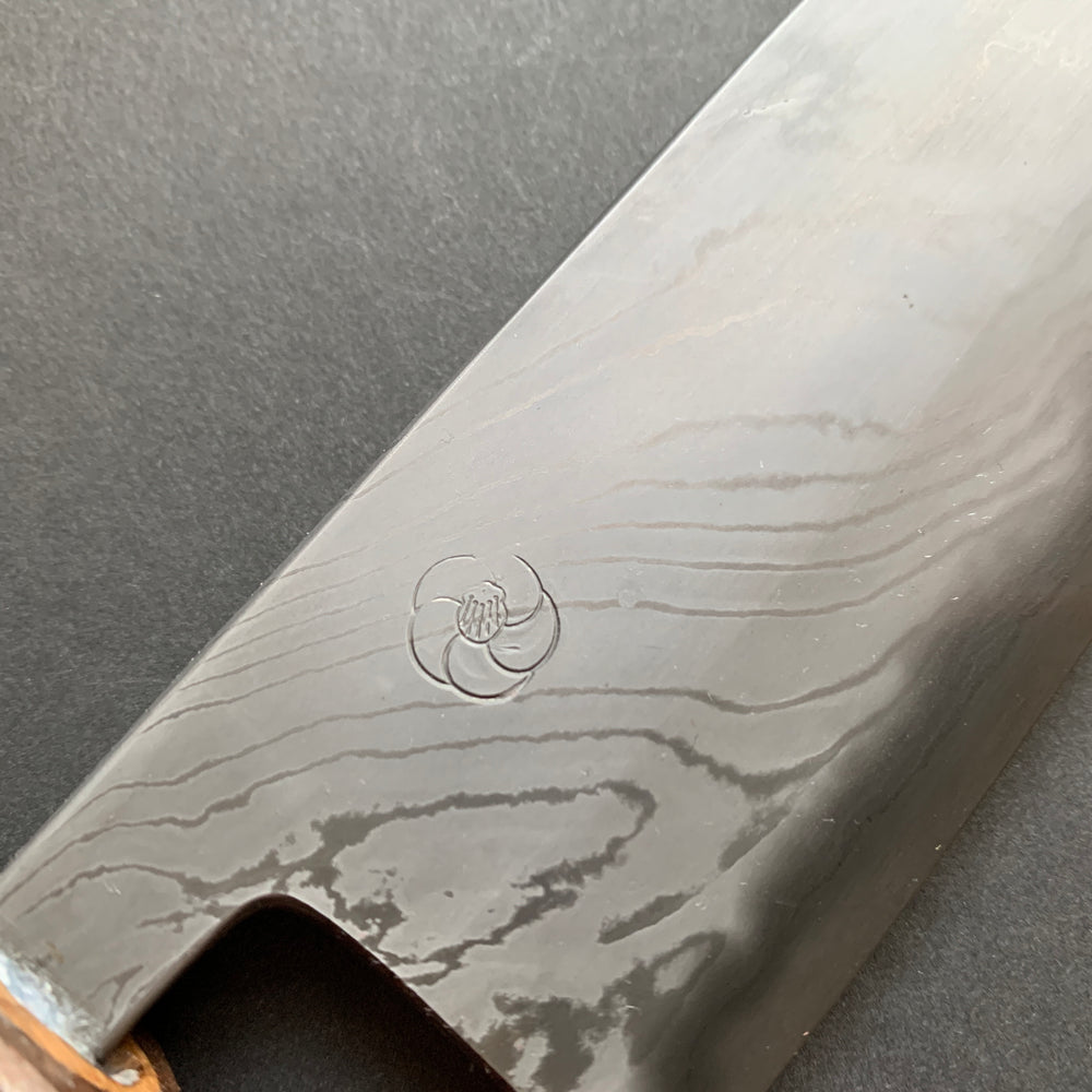 Petty knife, Aogami Super carbon steel with iron cladding, wave shaped Damascus finish, honwarikomi construction - Miyazaki